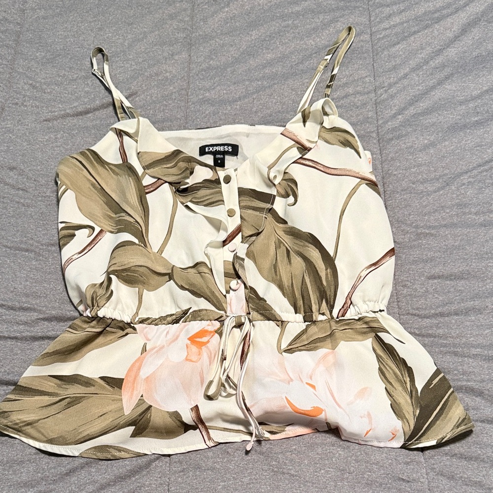 Express Floral Tie-Waist Cami in Cream, Olive & Soft Pink
